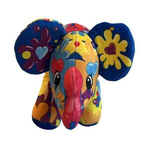 Pop Art Soft Elephant Plush Toy 9" Long 6.5" Tall Multicolor Hearts & Splashes